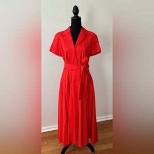 Weill Red Orange Short Sleeve Midi Button Front Shirt Dress Women’s size 8